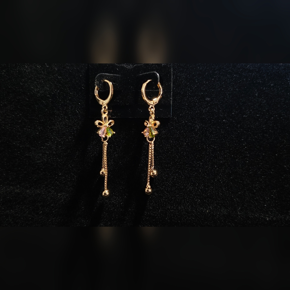 Elegant Gold Pink and Green Dangle Earrings